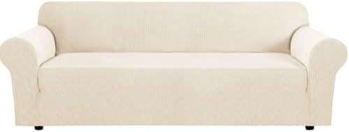 H.VERSAILTEX Stretch Sofa Covers for 3 Cushion Couch Covers Sofa Slipcovers for Living Room Feature Thick Checked Jacquard Fabric with Elastic Bottom, X-Large Sofa 101"-110" Wide, Cream by HVERSAILTEX
