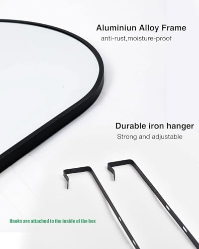 KOMCOTE Full Length Mirror 48x14 Inches - Over The Door Hanging Mirror for Bedroom, Living Room, Closet - Arch Floor Mirror, Door Mirror with Black Frame - No Drill Easy Install - Image 3