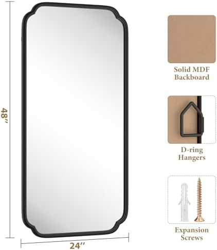 Ferytange 48 x 24 Inch Black Bathroom Vanity Mirror for Wall with Metal Frame Modern Rectangle Rounded Corner Wall Decor Mirror for Big Bathroom Over Sink (Horizontal/Vertical) - Image 5