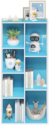 Furinno LUDER Book Shelf, 7-Cube Bookshelf, Bookcase with Open Shelves, 9.4 x 19.5 x 41.7, Easy Assembly, for Living Room, Bedroom, Home Office, White/Light Blue - Image 5