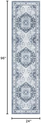 Madane Hallway Runner Rug 2x8 Washable Kitchen Rugs Non-Slip, Navy/White - Image 2