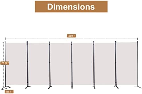 6 Panel Folding Room Divider,204" W x 71.3" H Portable Privacy Screen,Beige - Image 6
