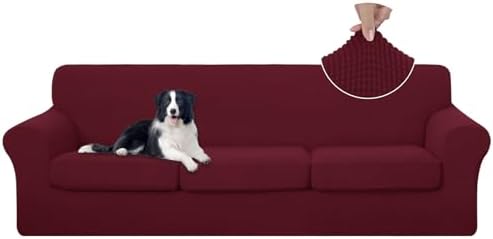 U-NICE HOME 4 Pieces Oversized Stretch Couch Cover Slipcover, Burgundy by U-NICEHOME