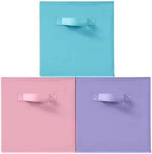 11 Inch Fabric Storage Cubes, Sturdy Foldable Storage Bins, Heavy Duty Cube Organizer for Clothes, Blankets, Shelves, Closets, Bedroom, Living Room, Multi-Color, 3 Pack by Unknown
