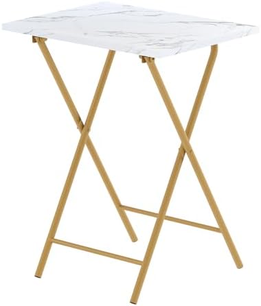Folding TV Tray Table, Portable Foldable TV Dinner Tray on couch, Space-Saving Snack Serving Sofa Side Table, Easy to Fold Stable TV Trays for Living Room, Bedroom, Small Spaces (White Marble + Gold) by Adompacat
