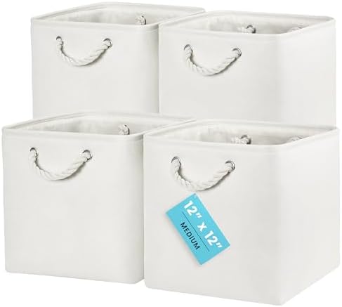 OrganiHaus 12x12 Cube Storage Bins, 4-Pack Fabric Cubes, Rope Handles by OrganiHaus