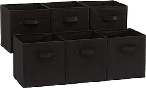 Amazon Basics Collapsible Fabric Storage Bins Organizer with Handles, Sturdy, Foldable, 10.5" x 10.5" x 11", Black, 6 Count (Pack of 5) by AmazonBasics