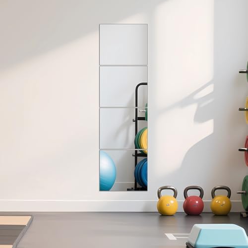 Glass Full Length Mirror Tiles, 14" x 12" x 4PCS Home Gym Mirror for Wall - Image 2