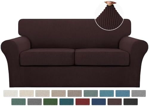 Turquoize 3 Piece Sofa Covers For 2 Cushion Couch Sofa Slipcover Soft Couch Cover For Dogs-Washable Sofa Furniture Covers With 2 Individual Cushion Covers, Feature Thick Fabric (2 Cushion Sofa, Brown) by Turquoize