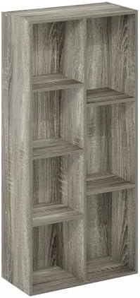 Furinno LUDER Book Shelf, 7-Cube Bookshelf, Bookcase with Open Shelves, 9.4 x 19.5 x 41.7, Easy Assembly, for Living Room, Bedroom, Home Office, French Oak - Image 6