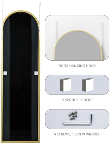 DMWOODFL Arched Over The Door Mirror 50x16 Full Length Hanging Mirror with Adjustable Height, Space-Saving, Shatterproof Tempered Glass & Aluminum Alloy Frame for Bedroom, Dorm, Entryway, Gold - Image 5