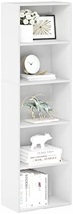 Furinno LUDER Book Shelf, 5-Tier Bookshelf, Bookcase with Open Shelves, 9.4 x 15.8 x 52, Easy Assembly, for Living Room, Bedroom, Home Office, White by Furinno-FitsYourSpaceFitsYourBudget