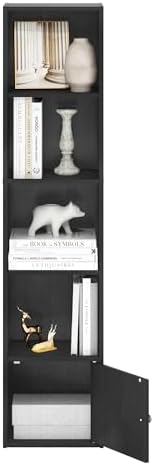 Furinno LUDER Book Shelf, 5-Tier Modern Bookshelf, Bookcase with 1 Door Storage Cabinet, 9.3 x 12 x 52, for Organization and Storage, for Living Room, Bedroom, Home Office, Blackwood - Image 6