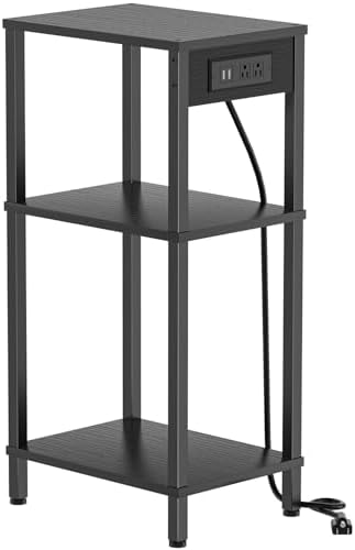 Tall Side Table with Charging Station, 30 Inch Tall End Tables Living Room by Cresohom