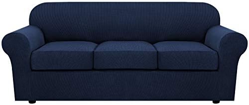 H.VERSAILTEX 4 Piece Stretch Sofa Covers for 3 Cushion Couch Covers for Living Room Furniture Slipcovers (Base Cover Plus 3 Seat Cushion Covers) Upgraded Thicker Jacquard Fabric (Sofa, Navy) by HVERSAILTEX