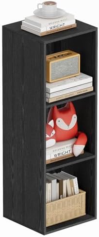 Book Shelf, Wooden Cube Storage Organizer with 11" Open Cubes, Stackable Modular Bookcase for Room Divider Storage, 3 Tier Bookshelf for Living Room, Bedroom, Office (Black, 3-Cube) by Nestwise