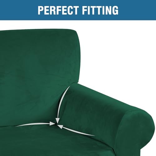 H.VERSAILTEX Stretch Velvet Loveseat Covers for 2 Cushion Couch Covers for Living Room Sofa Covers Slipcovers with Non Slip Straps Bottom, Ultra Thick Comfy Velour (Width 58"-72", Christmas Green) - Image 4