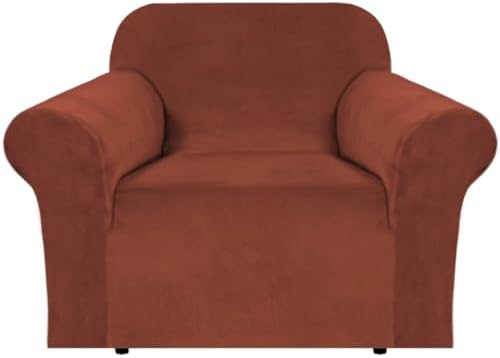 H.VERSAILTEX Stretch Velvet Armchair Cover Couch Covers 1 Cushion Chair Slipcover for Living Room Furniture Cover Crafted from Thick Comfy Rich Velour (Chair 31"-49", Rust) by HVERSAILTEX