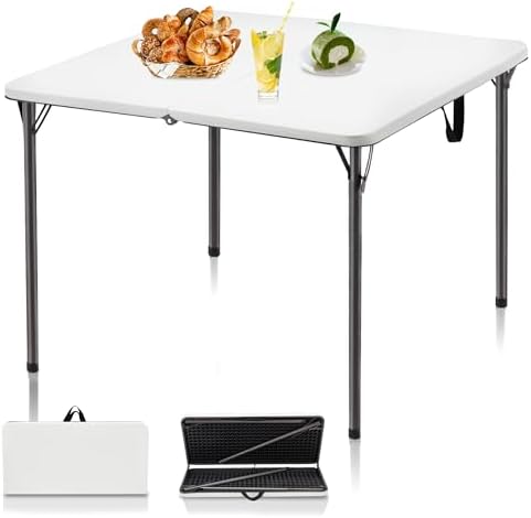 Kasunpul 34" Folding Table, Portable Square Folding Card Table with Collapsible Legs & Carrying Handle, Plastic Tables for Camping,Picnic, Office, Party, White by KASUNPULGIVEYOUANEWLIFE