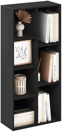 Furinno LUDER Book Shelf, 7-Cube Bookshelf, Bookcase with Open Shelves, 9.4 x 19.5 x 41.7, Easy Assembly, for Living Room, Bedroom, Home Office, Blackwood by Furinno-FitsYourSpaceFitsYourBudget