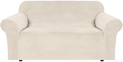 H.VERSAILTEX Stretch Velvet Loveseat Covers for 2 Cushion Couch Covers for Living Room Sofa Covers Slipcovers with Non Slip Straps Bottom, Ultra Thick Comfy Velour (Width 58"-72", Ivory) by HVERSAILTEX