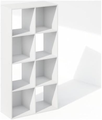 Furinno PELLI Book Shelf, 8-Cube Bookshelf, Horizontal Cube Storage Organizer Bookcase, 11.7 x 23.7 x 47, for Living Room, Bedroom, Home Office, White by Furinno-FitsYourSpaceFitsYourBudget