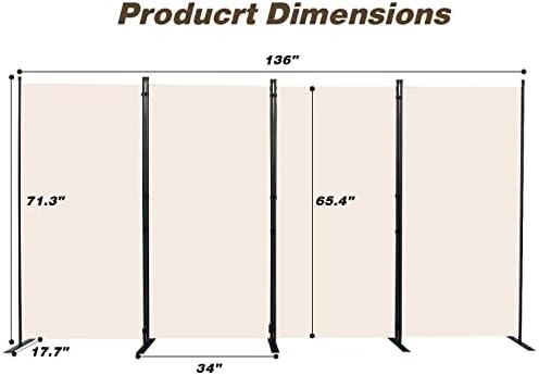 Room Divider, 4 Panel Folding Privacy Screens with Wider Feet, Beige - Image 2