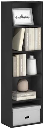 Furinno LUDER Book Shelf, 5-Tier Bookshelf, Bookcase with Open Shelves, 9.4 x 15.8 x 52, Easy Assembly, for Living Room, Bedroom, Home Office, Blackwood by Furinno-FitsYourSpaceFitsYourBudget