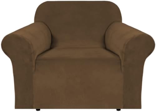 H.VERSAILTEX Stretch Velvet Armchair Cover Couch Covers 1 Cushion Chair Slipcover for Living Room Furniture Cover Crafted from Thick Comfy Rich Velour (Chair 31"-49", Bronze Brown) by HVERSAILTEX