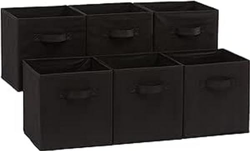 Amazon Basics Collapsible Fabric Storage Bins Organizer with Handles, Sturdy, Foldable, 10.5" x 10.5" x 11", Black, 6-Pack by AmazonBasics