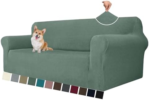MAXIJIN Couch Covers for 3 Cushion Couch Sofa (71"-91"), 1-Piece Stretch Sofa Cover Slipcover Furniture Protector with Elastic Bottom for Kids,Dogs (Large, Diamond Pattern Pea Green) by MAXIJIN