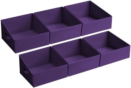 DIMJ Closet Storage Bins 6 Pack - Fabric Storage Baskets for Shelves, Collapsible Clothes Organizer, Trapezoid Shelf Organization Storage Cubes for Purse, Toys, Books, Towel, Clothes, Purple by DiMJ