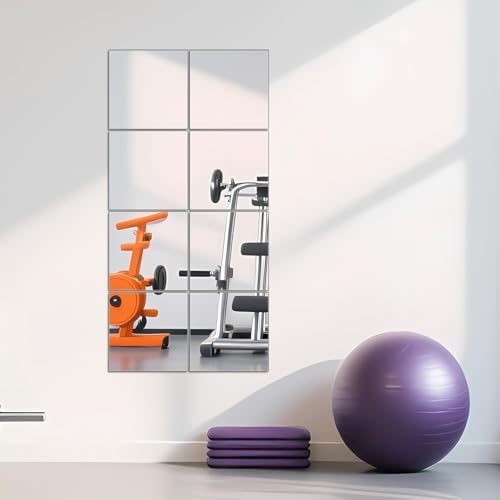 Full Length Mirror Tiles, 12" x 12" x 8PCS Frameless Wall Mounted Mirror by Ruomeng