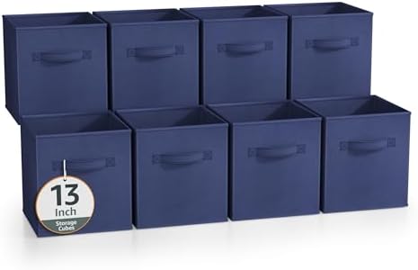 Sorbus Fabric Storage Cubes, 8 Pack, with Handles (13 Inch, Navy Blue) by Sorbus