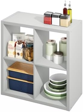 Furinno HERMITE Kitchen Island, 4-Cube Coffee Bar, Extra Thick Kitchen Storage, Bakers Rack, for Pantry Organizers and Storage, Kitchen Organization, Light Grey by Furinno-FitsYourSpaceFitsYourBudget