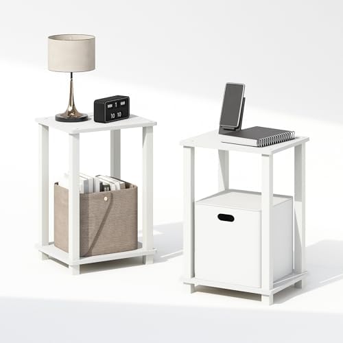 Furinno Simplistic Set of 2 Toolless 2-Tier Night Stand, White - Image 5