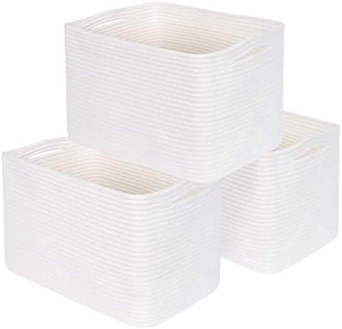 MINTWOOD Design 3-Pack Storage Baskets for Shelves, Playroom and Classroom, Book Basket, Decorative Cube Bins, Woven Closet Organizers, Baby Nursery Baskets, Creamy White by MINTWOODDesign