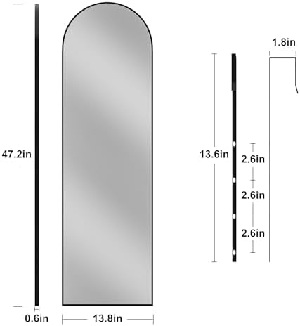 Vlush Door Mirror, Full Length Mirrors Over The Door, 14'' x 48'' Hanging/Rectangular Wall Mirror, Wall-Mounted/Hanging/Leaning, Home Decor,(Black) - Image 3