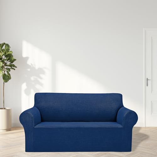 Cupuamon 2026 New Stretch Loveseat Sofa Slipcovers Couch Cover for 2 Cushion Furniture Protector Sofa Covers with Elastic Bottom Jacquard Fabric Small Checks for Pets, Kids - Classic Blue - Image 3
