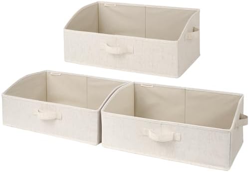 StorageWorks Closet Storage Bins, Beige(Cotton-linen), Large, 3-Pack by StorageWorks