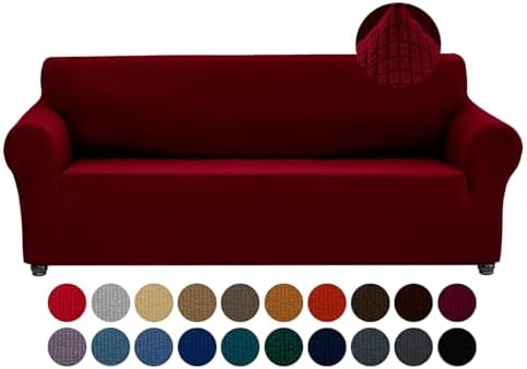 Joccun Christmas Stretch Couch Cover Slipcovers, 1-Piece Sofa Covers for 3 Cushion Couch Spandex Jacquard Washable Furniture Protector Cover for Living Room,Kids,Pets(Sofa,Red Dahlia) by Joccun