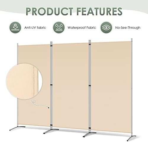 RANTILA 3 Panel Room Divider, 6 Ft Tall Folding Privacy Screen Freestanding Room Partition Wall Dividers, 102''W x 20''D x 71''H, Beige - Image 3