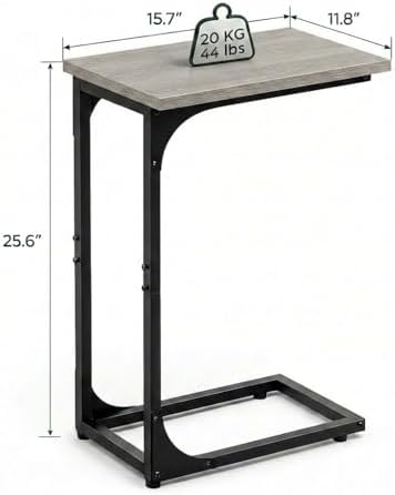 TEMI C Shaped End Table for Couch - Small Side Table and TV Tray for Eating or Laptop, Accent Desk for Chair or Sofa, Easy Assembly, Space-Saving Design for Living Room or Bedroom,Greige - Image 2