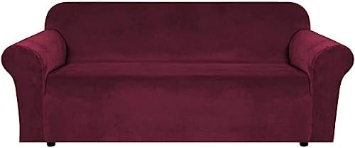 H.VERSAILTEX Stretch Velvet Sofa Covers Large Couch Covers Sofa Slipcovers Furniture Protector Soft with Non Slip Elastic Bottom, Feature Thick Comfy Rich Velour (Extra Wide Sofa 98"-105", Burgundy) by HVERSAILTEX
