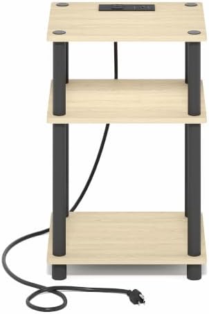 Furinno Just 3-Tier Night Stand with Charging Station, Natural Oak - Image 7