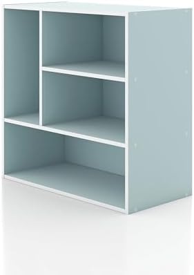 Homes: Inside + Out Apexa 4-Vertical Storage Organizer Shelves, Stackable Wood Bookcase for Organization, Dorm Teen Room Decor & Home Office, Light Blue by HOMESInsideOut
