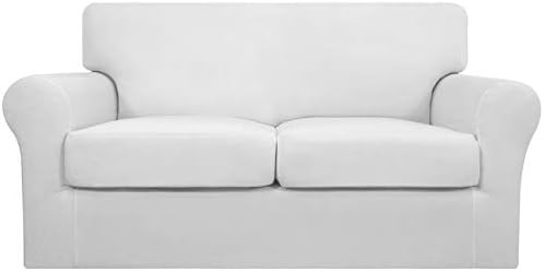 Easy-Going 3 Pieces Stretch Soft Couch Cover for Dogs - Washable Sofa Slipcover for 2 Separate Cushion Couch - Elastic Furniture Protector for Pets, Kids (Loveseat, Snow White, Medium) by Easy-Going
