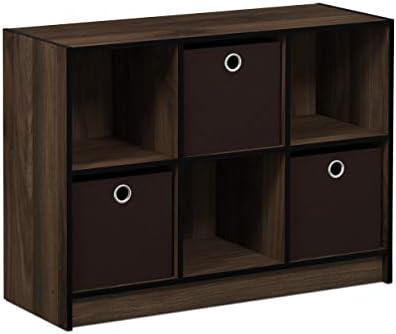 Furinno BASIC Book Shelf, 6-Cube Bookshelf with Open Shelf, 3 x 2 Bookcase with Storage Bins, Closed Back, Horizontal, 11.9 x 31.6 x 23.6, for Living Room, Bedroom, Home Office, Columbia Walnut - Image 5