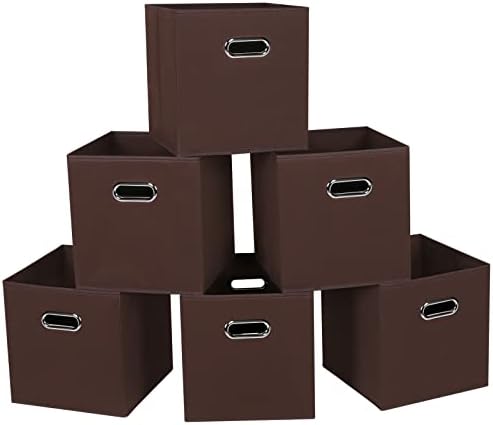 Fabric Cloth Storage Bins,Fabric Cube Bins Organizer with Dual Handles Foldable Cube Storage Baskets for Home Bedroom Storage,Set of 6,(Coffee) by SEVENDOME