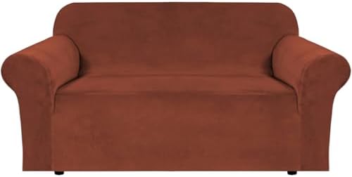 H.VERSAILTEX Stretch Velvet Loveseat Covers for 2 Cushion Couch Covers for Living Room Sofa Covers Slipcovers with Non Slip Straps Bottom, Ultra Thick Comfy Velour (Width 58"-72", Rust) by HVERSAILTEX